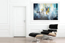 Load image into Gallery viewer, Blue White Yellow Abstract Painting Palette Knife Art Fp039