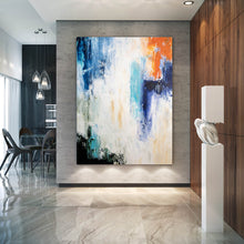 Load image into Gallery viewer, Blue White Orange Abstract Painting Large Living Room Art Fp057