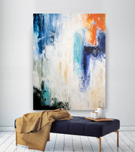 Load image into Gallery viewer, Blue White Orange Abstract Painting Large Living Room Art Fp057