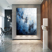 Load image into Gallery viewer, Navy Blue White Gold Abstract Painting Huge Canvas Art Xl Qp027
