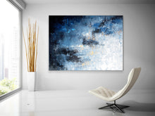 Load image into Gallery viewer, Navy Blue White Gold Abstract Painting Huge Canvas Art Xl Qp027