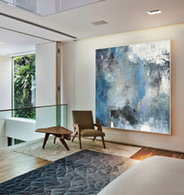 Load image into Gallery viewer, Blue White Abstract Painting,Large Cloud Canvas Oil Painting,Living Room Art Bl009