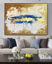 Load image into Gallery viewer, Gold Beige Blue Abstract Paingting Large Oversized Canvas Wall Art Np050