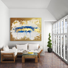 Load image into Gallery viewer, Gold Beige Blue Abstract Paingting Large Oversized Canvas Wall Art Np050