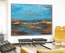Load image into Gallery viewer, Blue Painting Brown Painting Ocean Landscape Abstract Art On Canvas Dp135