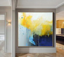 Load image into Gallery viewer, Large Yellow Deep Blue Abstract Canvas Painting Minimalist Art Bp096