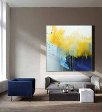 Load image into Gallery viewer, Large Yellow Deep Blue Abstract Canvas Painting Minimalist Art Bp096