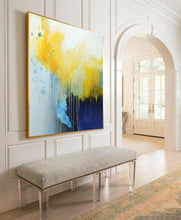 Load image into Gallery viewer, Large Yellow Deep Blue Abstract Canvas Painting Minimalist Art Bp096