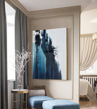 Load image into Gallery viewer, Large Dark Blue White Abstract Painting Large Artwork for Sale Np049
