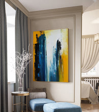 Load image into Gallery viewer, Blue White Yellow Abstract Painting Living Room Art Np039