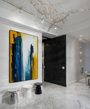 Load image into Gallery viewer, Blue White Yellow Abstract Painting Living Room Art Np039