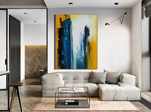 Load image into Gallery viewer, Blue White Yellow Abstract Painting Living Room Art Np039