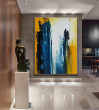 Load image into Gallery viewer, Blue White Yellow Abstract Painting Living Room Art Np039