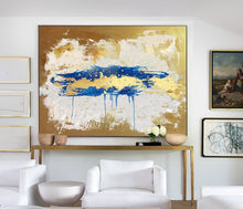 Load image into Gallery viewer, Gold Beige Blue Abstract Paingting Large Oversized Canvas Wall Art Np050