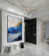 Load image into Gallery viewer, Blue White Gold Original Abstract Painting Modern Canvas Art Op098