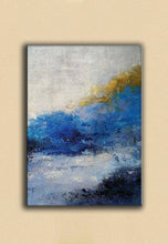 Load image into Gallery viewer, Blue White Gold Original Abstract Painting Modern Canvas Art Op098