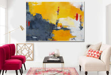 Load image into Gallery viewer, Yellow Gray Abstract Art White Abstract Painting,Large Wall Art Canvas Np035