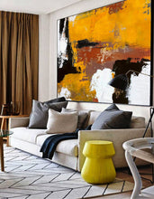 Load image into Gallery viewer, Black White Abstract Canvas Painting Orange Painting Living Room Art Np006