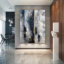 Load image into Gallery viewer, Blue Gray Gold Abstract Painting Colorful Abstract Qp001