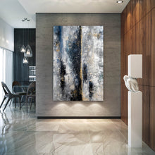 Load image into Gallery viewer, Blue Gray Gold Abstract Painting Colorful Abstract Qp001