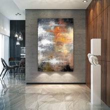 Load image into Gallery viewer, Grey Orange White Abstract Painting Colorful Abstract Art Fp061