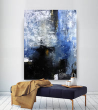 Load image into Gallery viewer, Black Blue Hand Painting Acrylic Abstract Painting Fp089
