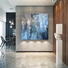 Load image into Gallery viewer, White And Blue Abstract Painting on Canvas,square Painting Office Art Fp033