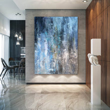 Load image into Gallery viewer, White And Blue Abstract Painting on Canvas,square Painting Office Art Fp033