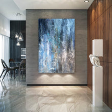 Load image into Gallery viewer, White And Blue Abstract Painting on Canvas,square Painting Office Art Fp033