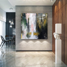 Load image into Gallery viewer, Black White Green Abstract Painting xl Abstract Painting Qp069