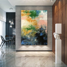 Load image into Gallery viewer, Green Black Pink Abstract Painting Palette Knife Canvas Art Fp072