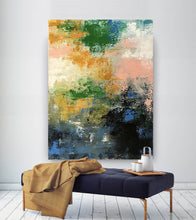 Load image into Gallery viewer, Green Black Pink Abstract Painting Palette Knife Canvas Art Fp072