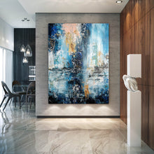 Load image into Gallery viewer, Blue White Abstract Painting on Canvas Huge Canvas Painting Custom Fp029