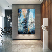 Load image into Gallery viewer, Blue White Abstract Painting on Canvas Huge Canvas Painting Custom Fp029