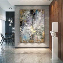 Load image into Gallery viewer, Gray Gold Purple Abstract Painting Livingroom Decor Fp083
