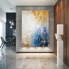 Load image into Gallery viewer, Blue White Yellow Abstract Painting Knife Oil Painting Qp009