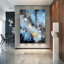 Load image into Gallery viewer, Blue Black Yellow Abstract Painting New Home Decor Qp064