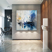 Load image into Gallery viewer, Blue White Yellow Abstract Painting Art Office Wall Art Qp005