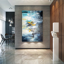 Load image into Gallery viewer, Blue White Yellow Abstract Painting Palette Knife Art Fp039