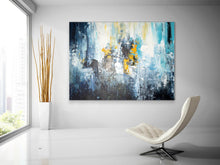 Load image into Gallery viewer, Blue White Yellow Abstract Painting Palette Knife Art Fp039