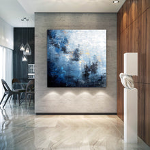 Load image into Gallery viewer, Navy Blue White Gold Abstract Painting Huge Canvas Art Xl Qp027