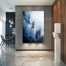 Load image into Gallery viewer, Navy Blue White Gold Abstract Painting Huge Canvas Art Xl Qp027