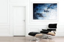 Load image into Gallery viewer, Navy Blue White Gold Abstract Painting Huge Canvas Art Xl Qp027