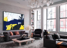 Load image into Gallery viewer, Black White Blue Abstract Painting Yellow Great Wall Art Dp120