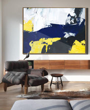 Load image into Gallery viewer, Black White Blue Abstract Painting Yellow Great Wall Art Dp120