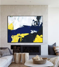 Load image into Gallery viewer, Black White Blue Abstract Painting Yellow Great Wall Art Dp120