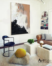 Load image into Gallery viewer, Oversize Painting Black And White Abstract Painting Orange Painting Ap007