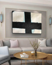 Load image into Gallery viewer, Black White Painting Light Blue Oversized Canvas Painting Yp064
