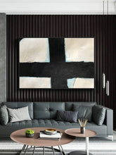 Load image into Gallery viewer, Black White Painting Light Blue Oversized Canvas Painting Yp064