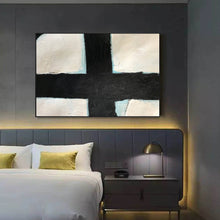 Load image into Gallery viewer, Black White Painting Light Blue Oversized Canvas Painting Yp064